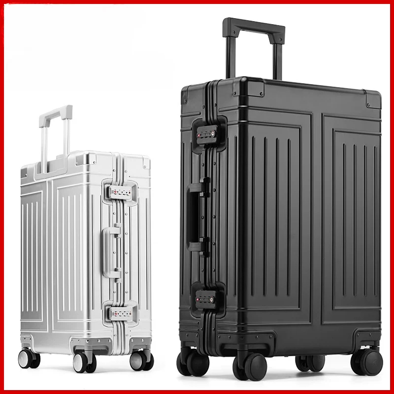 Дорожный чемодан из алюминиево-магниевого сплава на колесиках с замком TSA, дорожный чемодан на колесиках большого размера, мужской чемодан на колесиках на колесиках