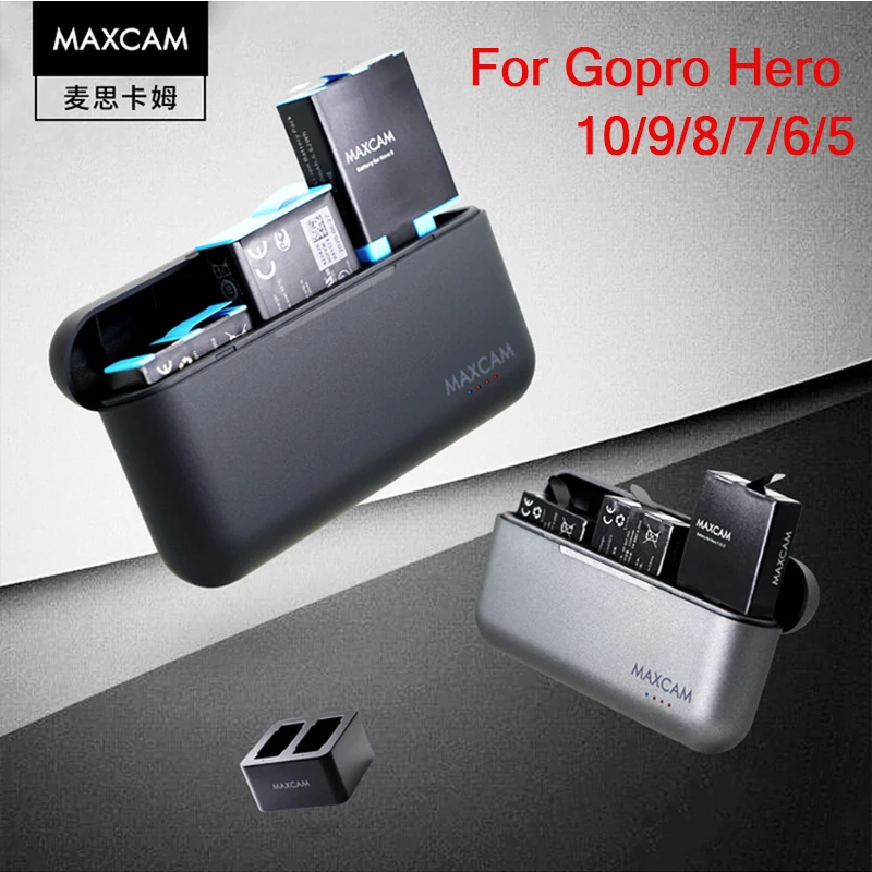 Зарядное устройство MAXCAM для GoPro 11 10 9 8 7 6 5 3 Умный чехол для зарядки, аккумуляторная батарея емкостью 1720 мАч, коробка для хранения для Gopro Hero