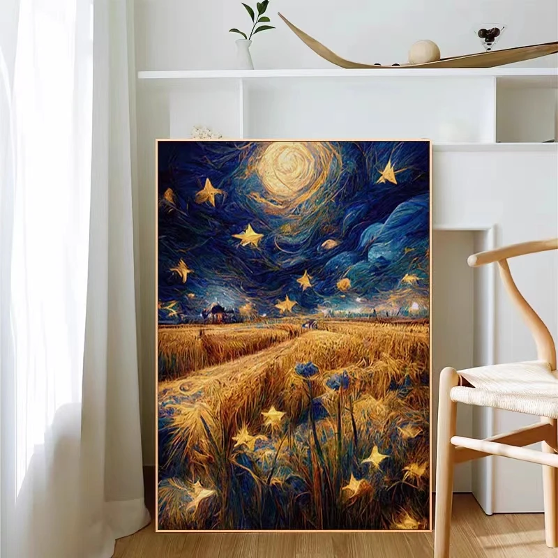 Звездное небо, Пшеничное поле, 5d Алмазная живопись 2023, Новый стиль, украшение спальни гостиной с бриллиантами, Вышивка крестом, Ручная паста Di