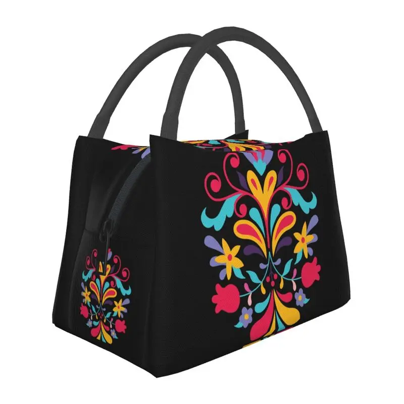 Изготовленные на заказ народные мексиканские сумки для ланча Otomi Flowers, женские ланч-боксы с термоизоляцией для пикника, кемпинга, работы и путешествий