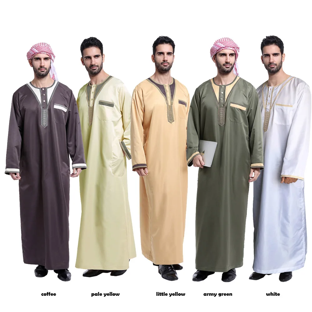 Исламская Одежда Джубба Мужская Длина Свободная Мусульманские Мужчины Саудовская Аравия Пакистан Курта Мусульманское Мусульманское Платье Кафтан Тобе Круглый Вырез