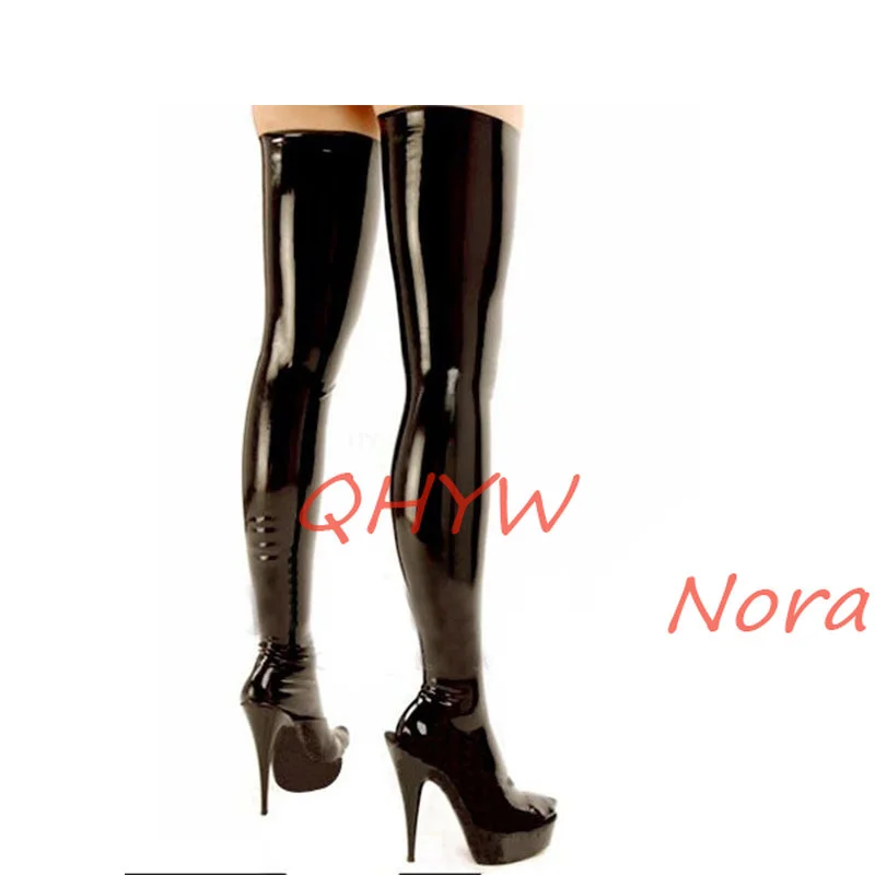 Латексные чулки Прозрачные черные резиновые длинные обтягивающие носки ручной работы выше колена для женщин, которые носят с платьями, костюмы для косплея