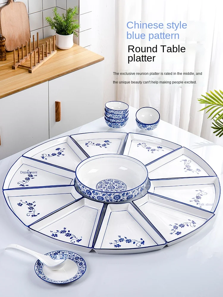 Набор посуды для воссоединения, комбинированный Веерообразный керамический круглый стол, Новогодняя посуда, Бытовые миски и тарелки