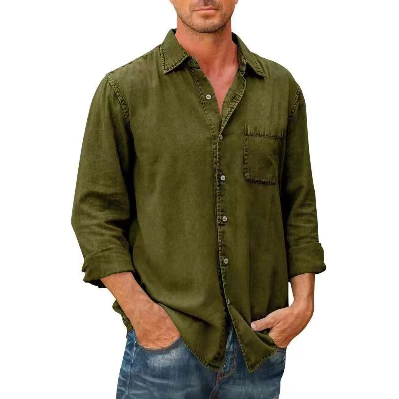 Осенняя мужская рубашка-карго из хлопка премиум-класса с длинным рукавом, однотонный лацкан для стирки, молодежный японский стиль, простая красивая одежда