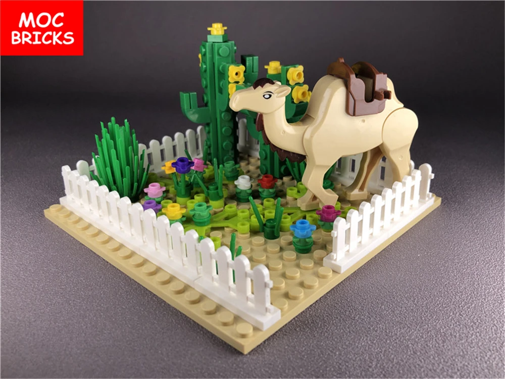 Продажа наборов MOC Bricks Plant DIY Пустынное Растение Зеленый Кактус Оазис Верблюд Строительные Блоки Фигурки Куклы Подарок для детей