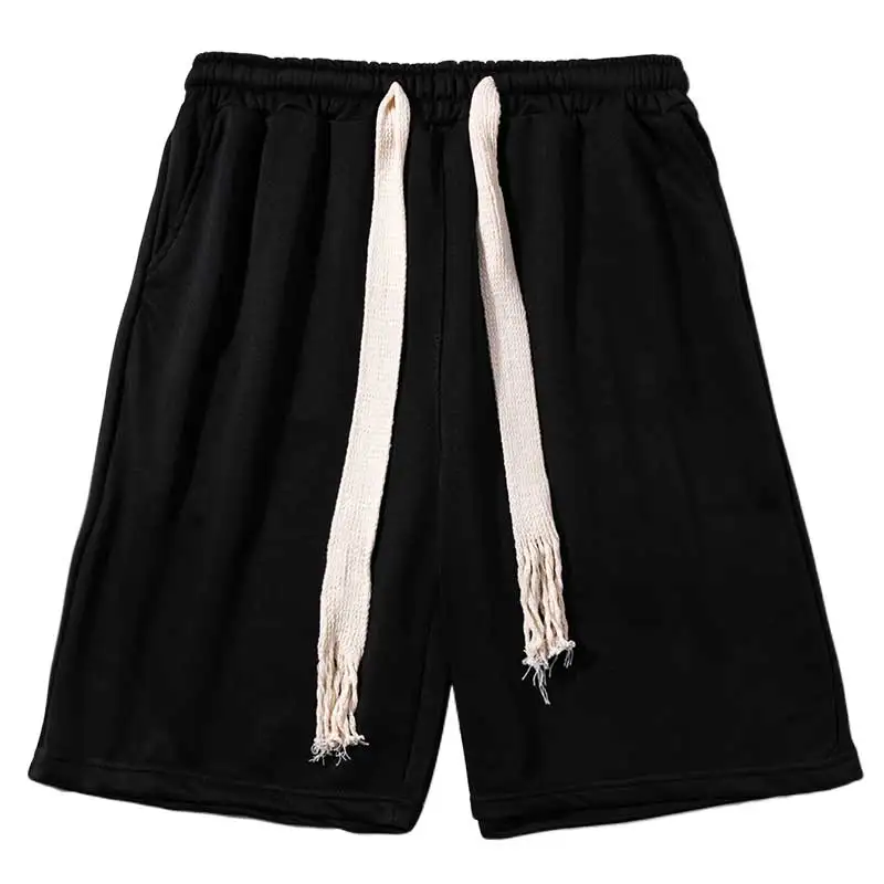 Простые однотонные тканые спортивные шорты с завязками, мужские и женские уличные свободные широкие укороченные спортивные штаны