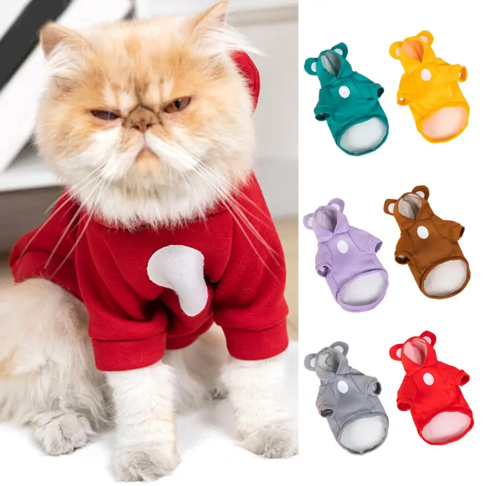 Пуловер с котом, не скатывающийся, Мягкие удобные толстовки с медвежьими ушками, толстовка с капюшоном для кошек и собак, двуногая одежда для дома
