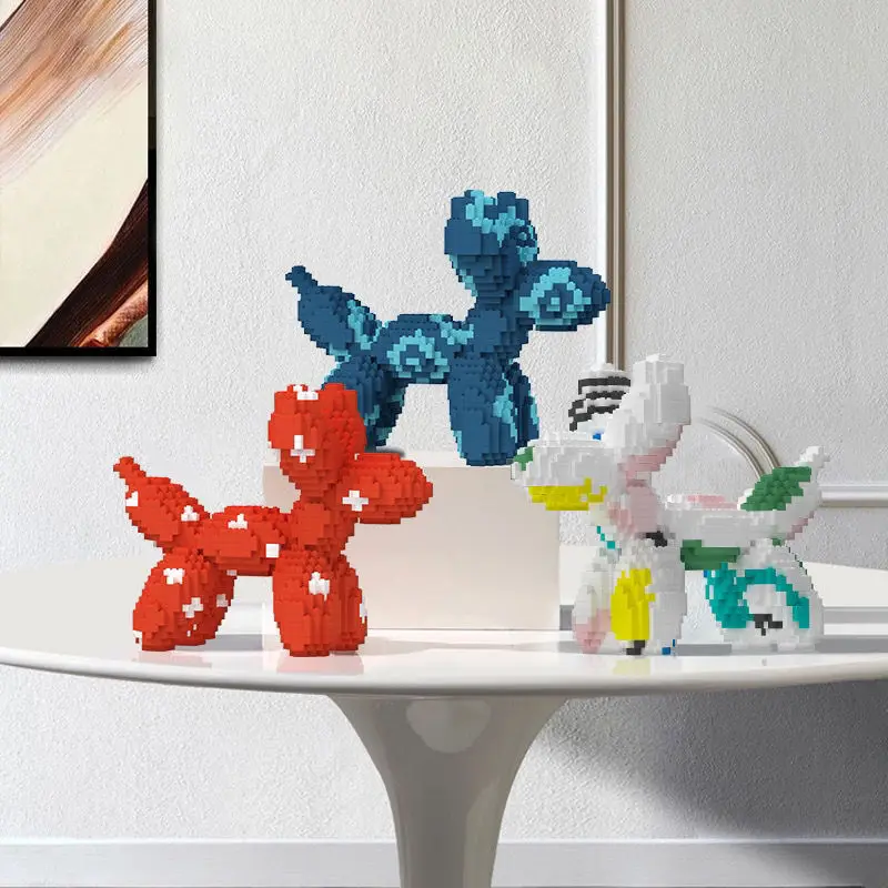 Сделай сам воздушный шар Собака Микро Строительные блоки Красочная художественная сборка 3D модель Мини Кирпичная фигурка Игрушки для офисного декора Детский подарок без бумаги