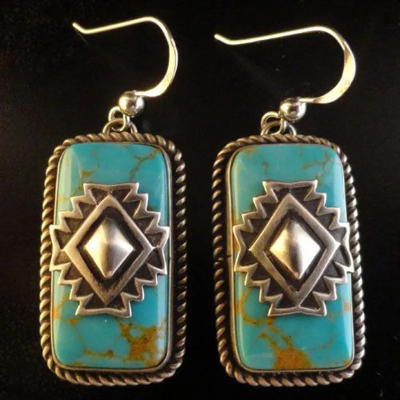 Серьги с синим камнем в богемном стиле Boho Shield для женщин, подарок, этнические тибетские висячие серьги, ювелирные изделия Oorbellen