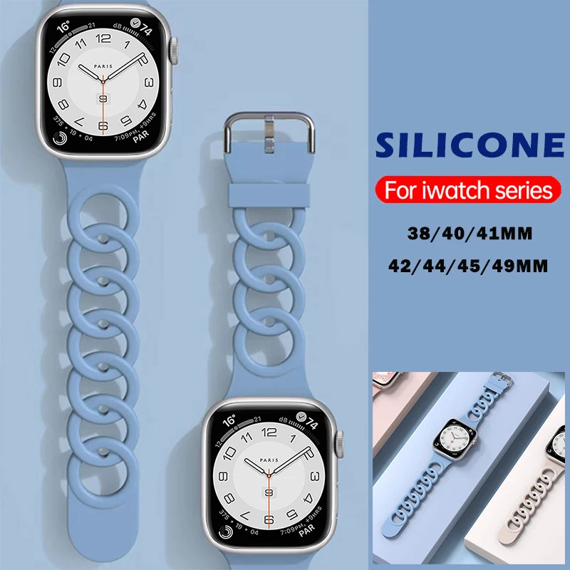 Силиконовый Дышащий Ремешок Для Apple Watch band 44мм 45мм 41мм 40мм 38мм 42мм Спортивный петлевый Браслет iwatch серии Ultra 8 SE 7 6 5