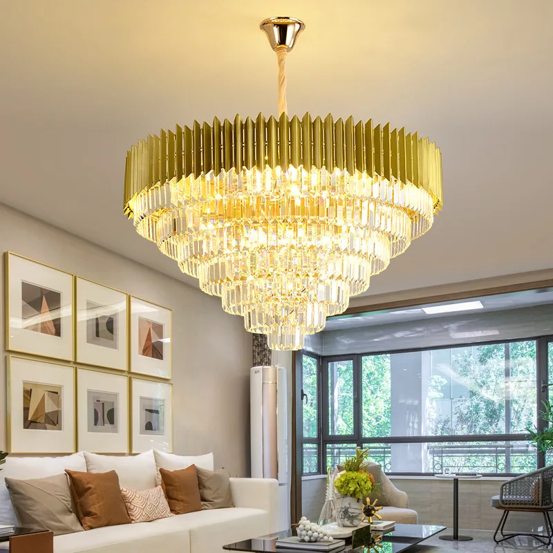 Современная полированная круглая хрустальная лампа для гостиной, столовой, Роскошная хрустальная люстра из нержавеющей стали и новая осветительная люстра