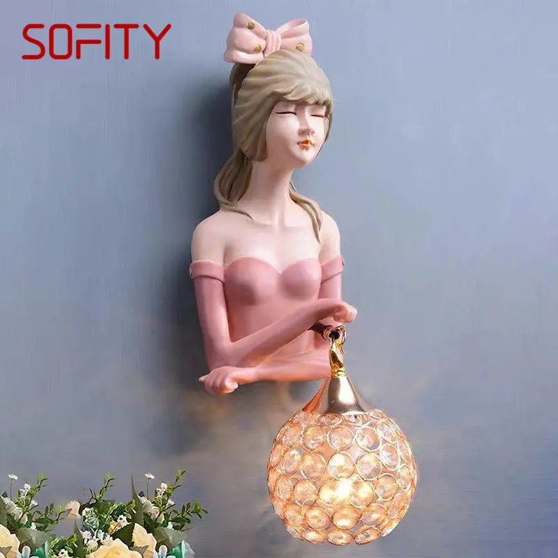 Современный настенный светильник SOFITY для помещений, светодиодный светильник Pink Girl, Креативный дизайн, бра из смолы для дома, гостиной, спальни