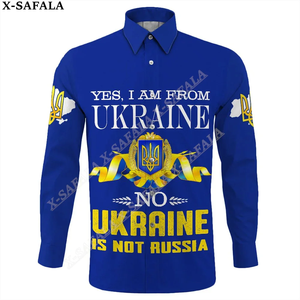 Украинский национальный герб, Украина, 3D принт, мужская гавайская пляжная длинная рубашка, высококачественные модные топы с длинными рукавами на пуговицах-3